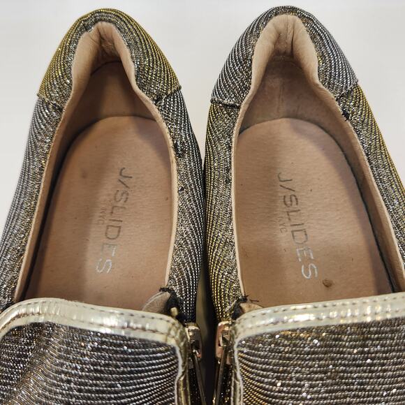 J Slides NYC Metallic Slip On Sneakers Size 9 Zipper Details Gold Silver Casual - Picture 3 of 9